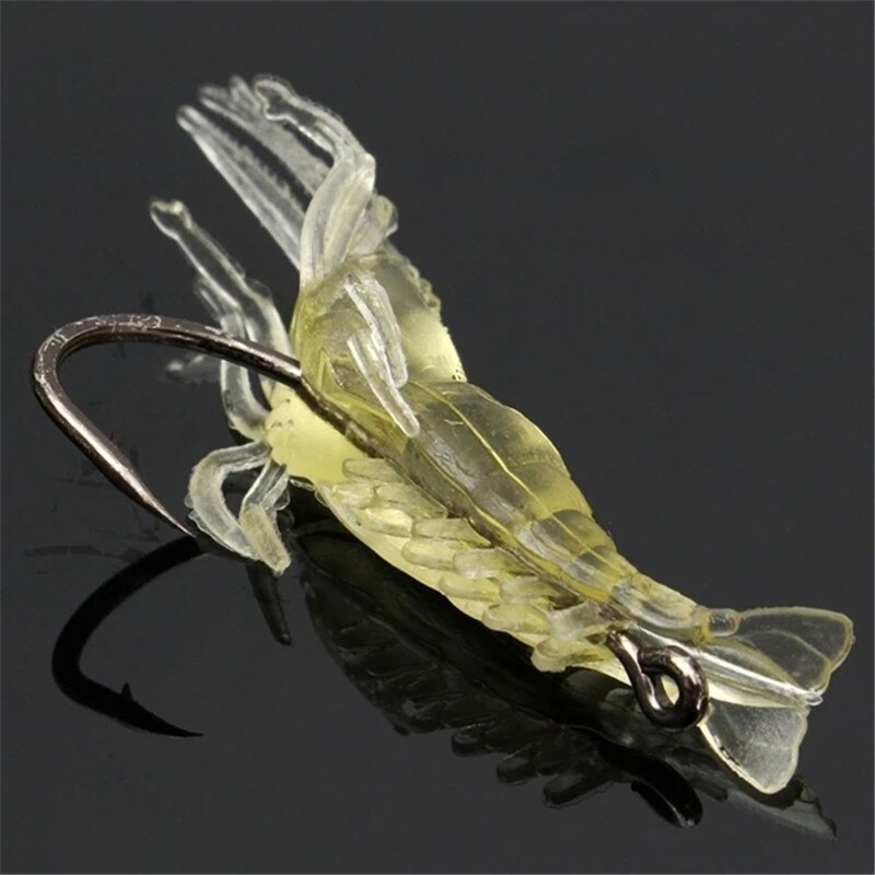 10Pcs Fishing Lures Set Luya Hard Plastic Bait Yellow Shrimp Lure Carp Fishing Soft Shrimp with Hook Fishy Smell Bait 4cm