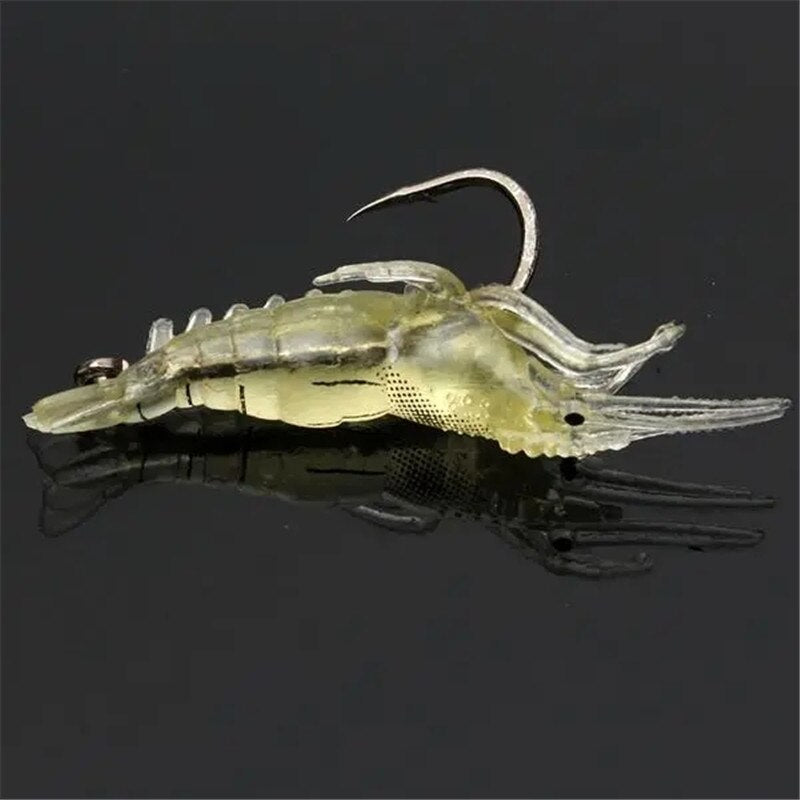 10Pcs Fishing Lures Set Luya Hard Plastic Bait Yellow Shrimp Lure Carp Fishing Soft Shrimp with Hook Fishy Smell Bait 4cm