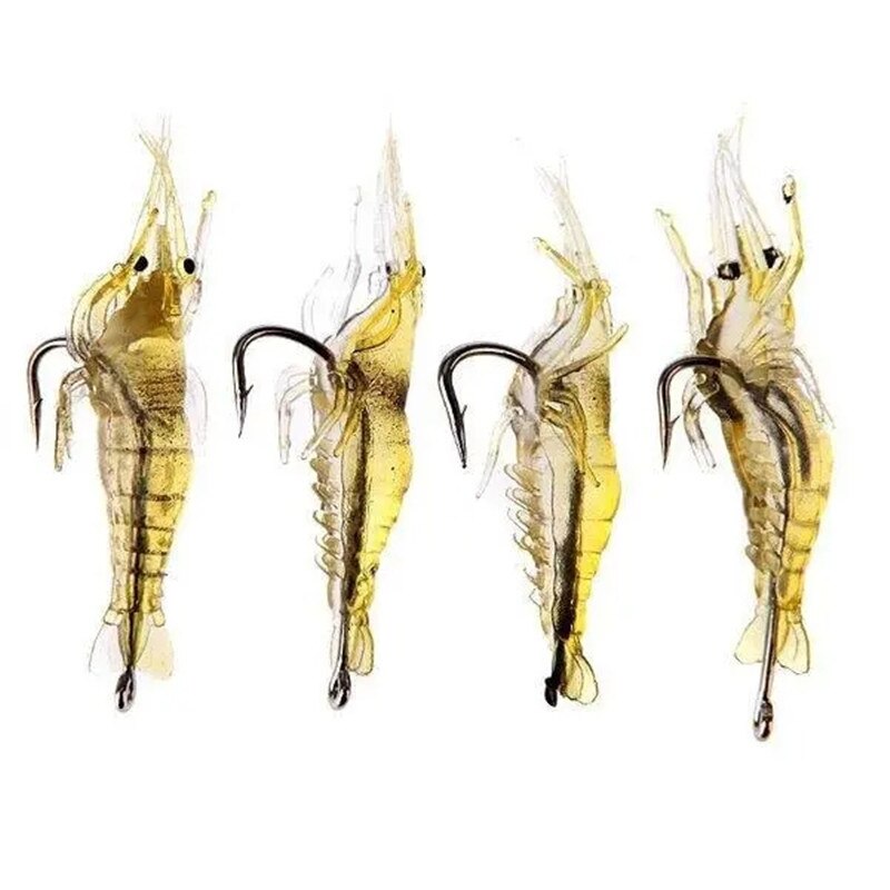 10Pcs Fishing Lures Set Luya Hard Plastic Bait Yellow Shrimp Lure Carp Fishing Soft Shrimp with Hook Fishy Smell Bait 4cm