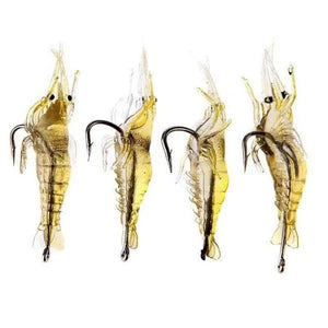 10Pcs Fishing Lures Set Luya Hard Plastic Bait Yellow Shrimp Lure Carp Fishing Soft Shrimp with Hook Fishy Smell Bait 4cm