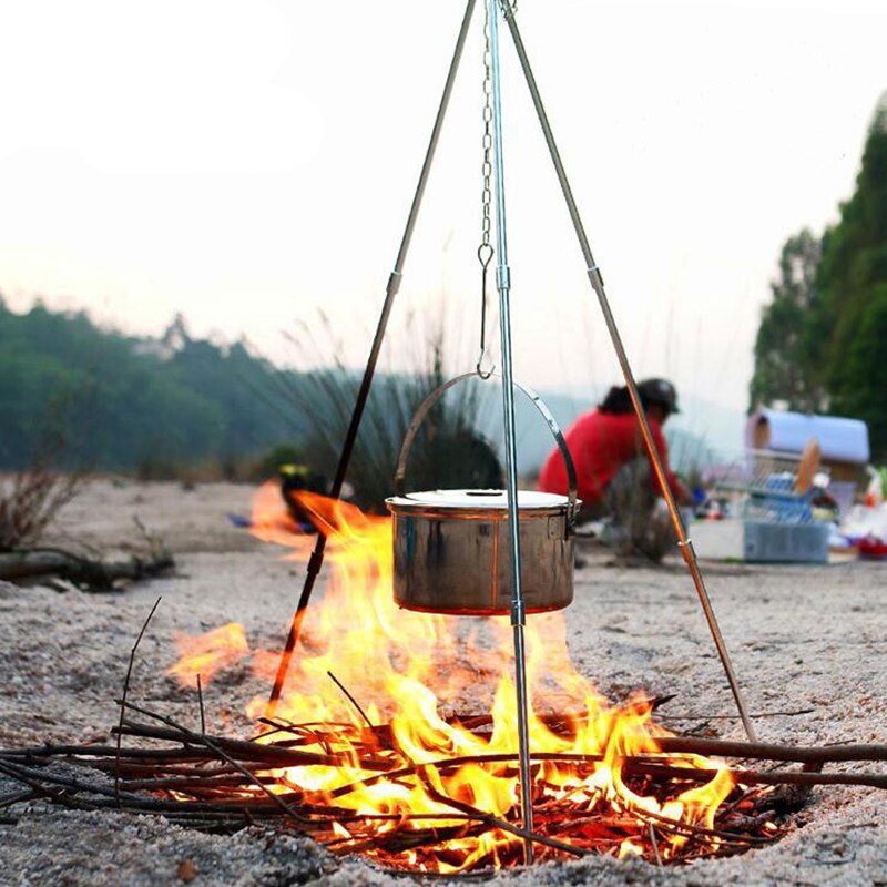 3 Sections Camping BBQ Bracket Stainless Steel Folding Tripod Bracket Stove Holder Outdoor Grill Camping Accessories