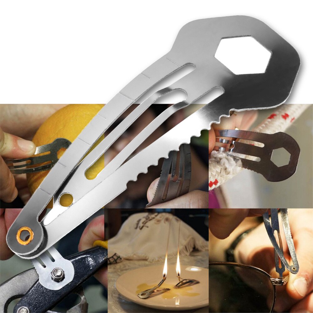 9 IN 1 Stainless Steel Hairpin Multifunctional Tools Portable Camping Self Defense Survival Gear Women Hair Clip Outdoor