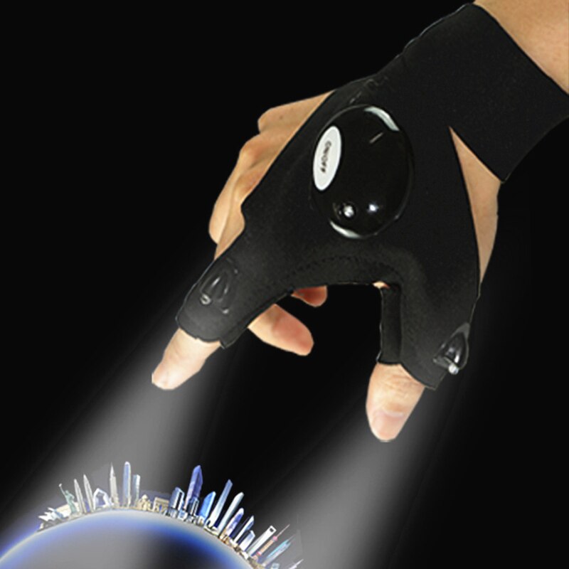 LED Night Waterproof Gloves Left/Right Half-finger Flashlight Durable Outdoor Fishing Camping Hiking Survival Rescue Multitool