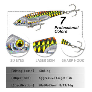 Lu Ya Bait Long Teeth Vib Sequined Metal Long Shot Fake Bait for Freshwater Perch Special Kill Sea Fishing Spanish Mackerel Bait