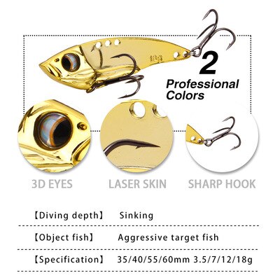 Luya Bait VIB Metal Ares Sequins Simulation Hard Bait Eyeliner Fine-tuning Balance Bait Hard Bait Fishing Tackle with Hook