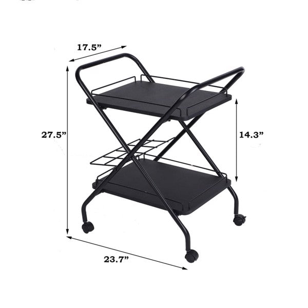 2-Tier Rolling Utility Cart with Wheels Bar Service Car With Wine Rack