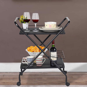 2-Tier Rolling Utility Cart with Wheels Bar Service Car With Wine Rack